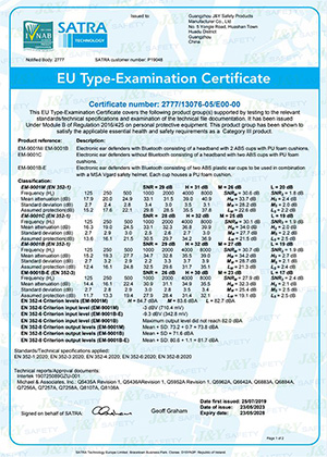 CE-сертификат на электронные противошумные наушники